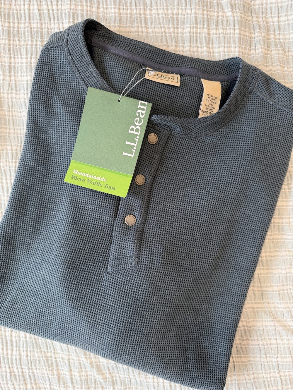 L.L. Bean Men’s Mountainside Micro Waffle Henley in Carbon Navy